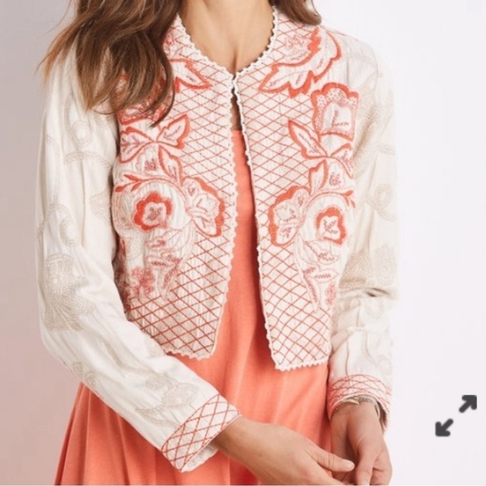Soft Surroundings Twin Garlands Embroidered and Beaded Bolero Jacket